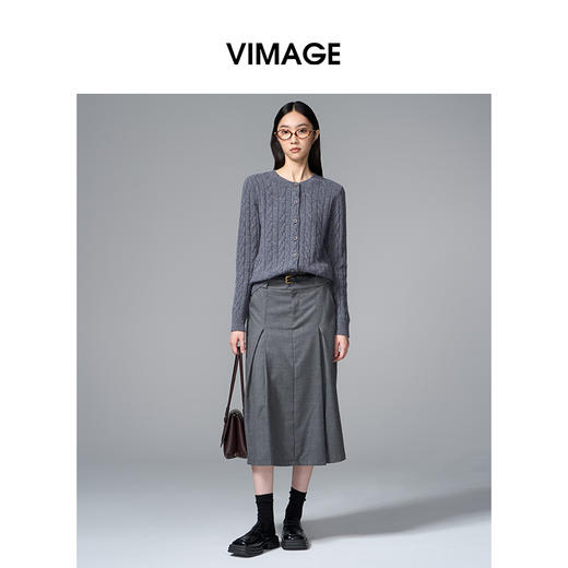 VIMAGE纬漫纪绵羊毛复古多色时尚绞花针织开衫上衣秋季新款V2401103 商品图0