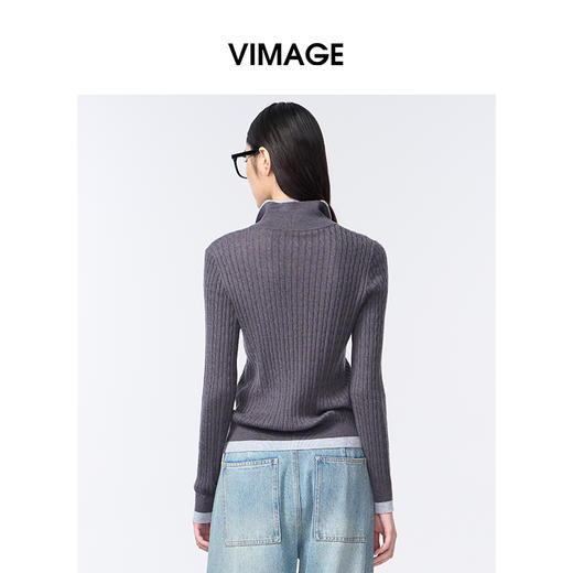 VIMAGE纬漫纪撞色假两件设计时尚减龄秋季新款针织衫V2401109 商品图4