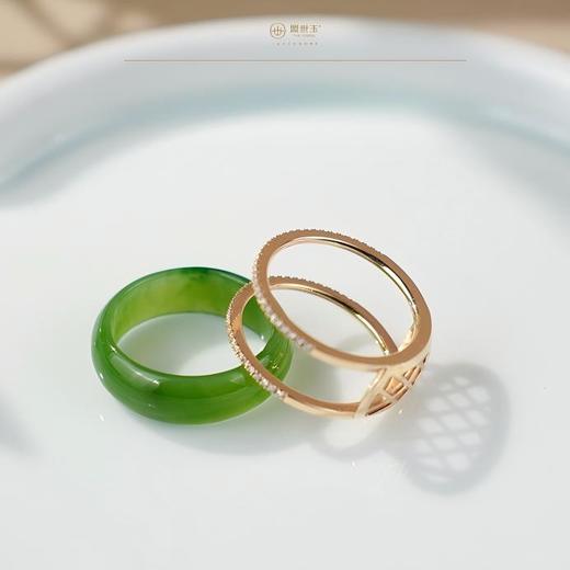 新疆国玉盟世玉金镶碧玉戒指·一戒四戴圈口16#【带证书·顺丰物流】 商品图0