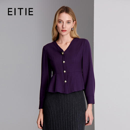 EITIE爱特爱V 领收腰短款折叠伞状下摆设计收腰显瘦小上衣8413102 商品图0