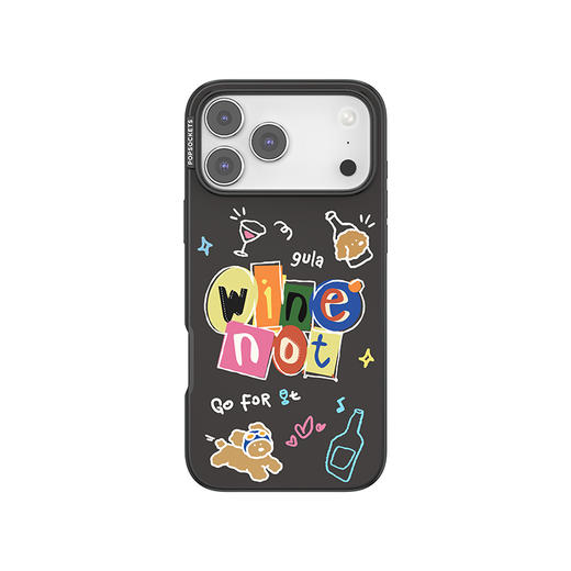 【上菜了! À Table!】Wine Not PopSockets x gula 联名系列 POPCASE手机壳 MagSafe磁吸款 镜面壳 黑色 字母iPhone17/16/15/14/13 商品图2