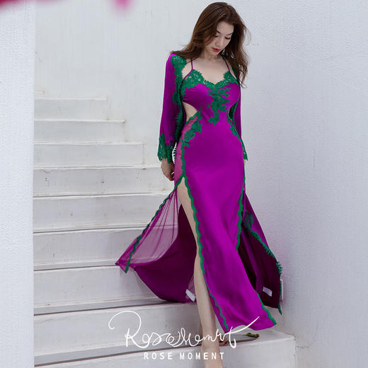 度假风性感露背高开叉真丝长裙  A250317 商品图1