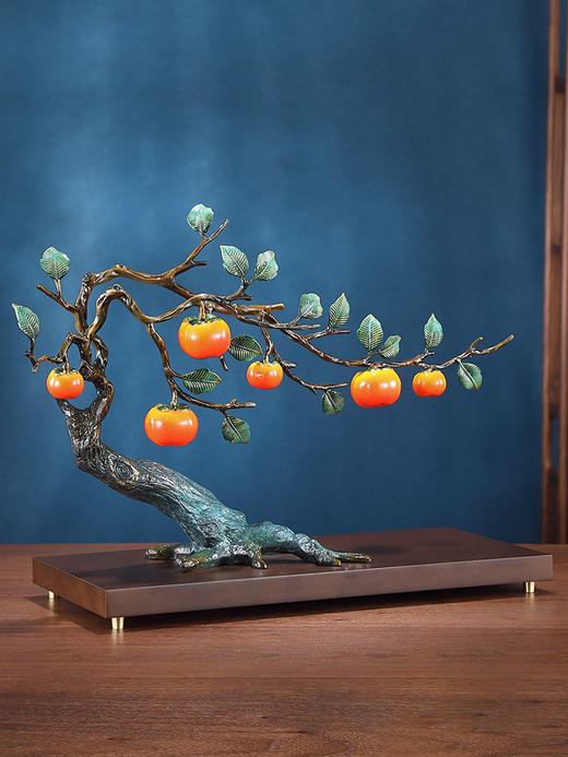 事事如意彩铜柿子摆件招财家居客厅玄关酒柜高端轻奢装饰乔迁礼品京铜柿业长青黄铜摆件 商品图2