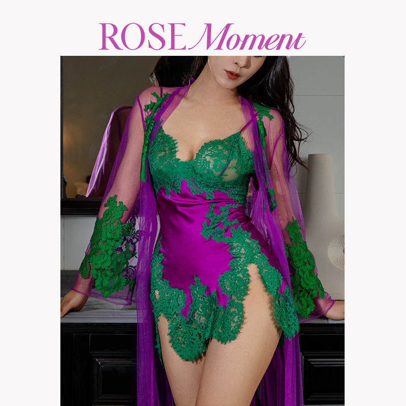 性感前开叉蕾丝胸杯真丝中裙 A250303