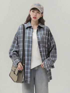 【秋新品】古泥9915 格子中厚衬衫-喜出