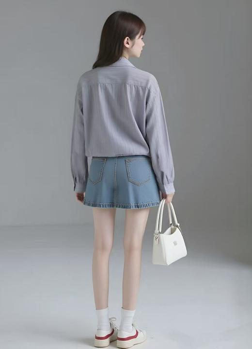 【秋新品】古泥7561 含麻料蓝色条纹衬衫-喜出 商品图3