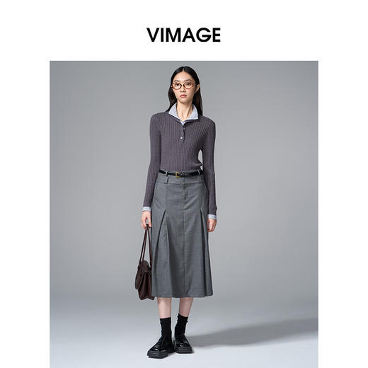 VIMAGE纬漫纪撞色假两件设计时尚减龄秋季新款针织衫V2401109 商品图2
