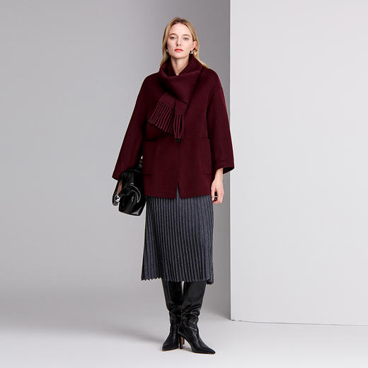 EITIE爱特爱自带本布围巾大口袋设计纯羊绒羊毛混纺保暖大衣8414120 商品图1