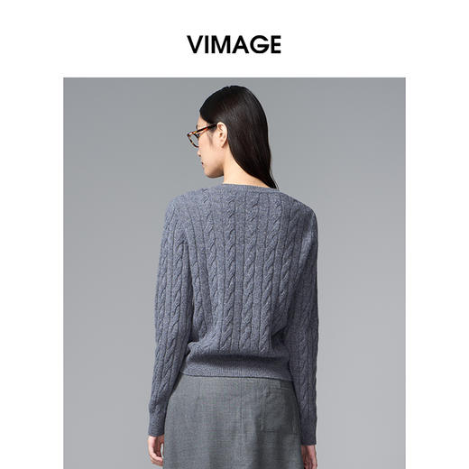VIMAGE纬漫纪绵羊毛复古多色时尚绞花针织开衫上衣秋季新款V2401103 商品图4