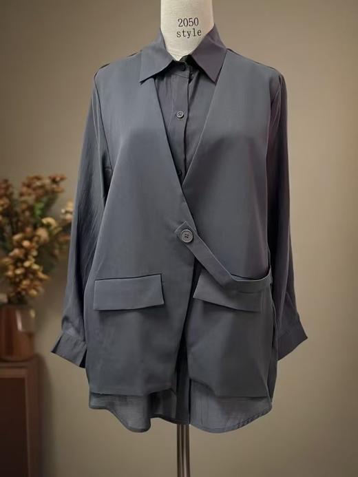 【秋新品】古泥品牌7063 假两件100%天丝衬衫翻领上衣-喜出 商品图3