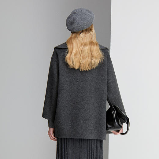 EITIE爱特爱大翻领肩型设计纯羊毛桑蚕丝骆驼绒混纺包容性舒适柔软保暖大衣8414106 商品图3