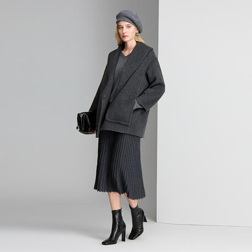 EITIE爱特爱大翻领肩型设计纯羊毛桑蚕丝骆驼绒混纺包容性舒适柔软保暖大衣8414106 商品图1