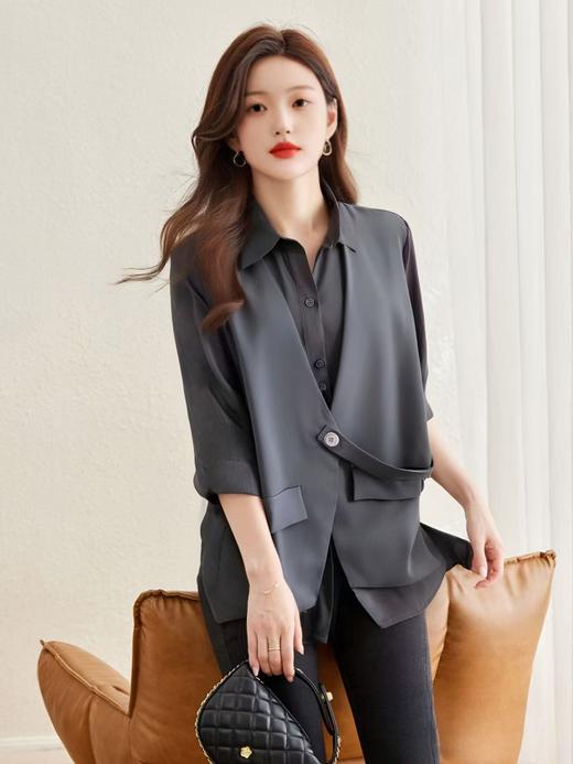 【秋新品】古泥品牌7063 假两件100%天丝衬衫翻领上衣-喜出 商品图0