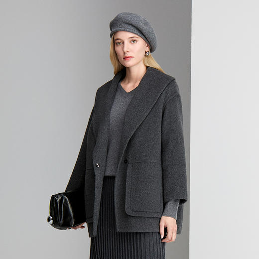 EITIE爱特爱大翻领肩型设计纯羊毛桑蚕丝骆驼绒混纺包容性舒适柔软保暖大衣8414106 商品图4