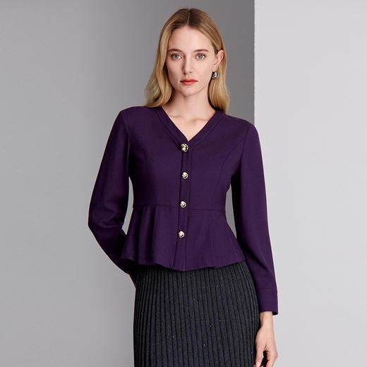 EITIE爱特爱V 领收腰短款折叠伞状下摆设计收腰显瘦小上衣8413102 商品图3