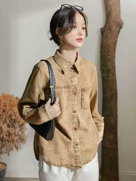 【秋新品】古泥7392复古咖色软料牛仔衬衫外套-喜出