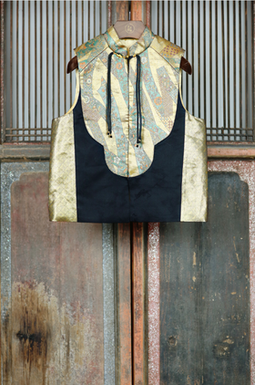 盛唐牡丹盛奢系列 | 彩金织金纬锦西阵织马甲-黑色