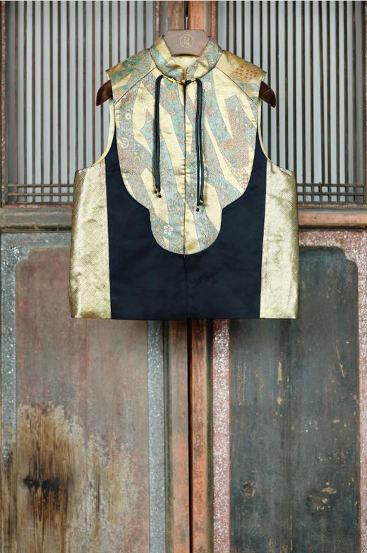 盛唐牡丹盛奢系列 | 彩金织金纬锦西阵织马甲-黑色 商品图0