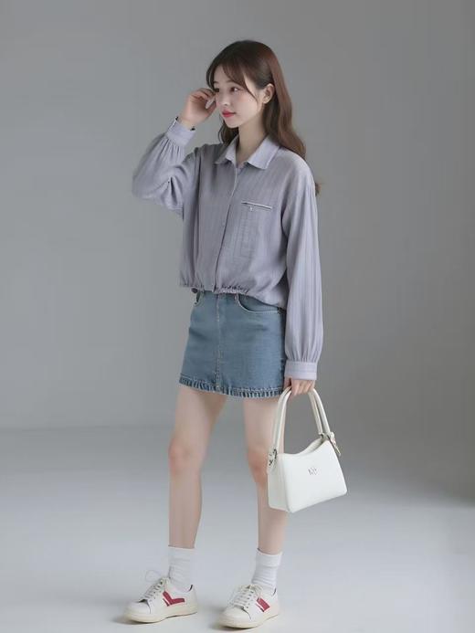 【秋新品】古泥7561 含麻料蓝色条纹衬衫-喜出 商品图1