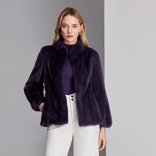 EITIE爱特爱紫罗兰色小高领短款整貂皮低调优雅保暖皮衣8493103 商品图5