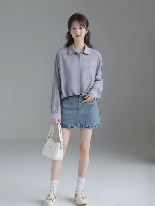 【秋新品】古泥7561 含麻料蓝色条纹衬衫-喜出 商品图0