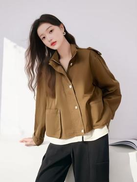 【秋新品】古泥品牌7391 100%棉假两件短款风衣外套-喜出