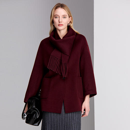 EITIE爱特爱自带本布围巾大口袋设计纯羊绒羊毛混纺保暖大衣8414120 商品图2