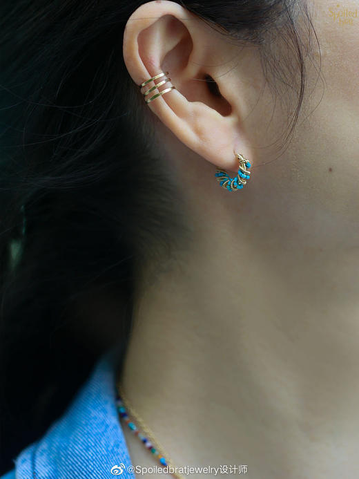 SpoiledBrat Jewelry金色螺旋耳圈系列 |  绿松石款 商品图1