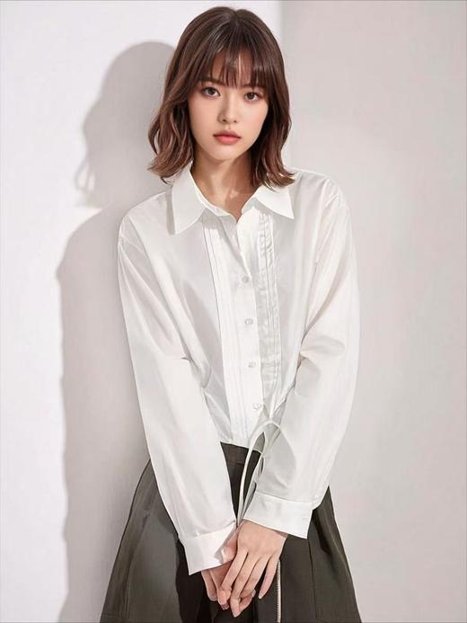 春季推荐2026→【自营】古泥品牌7070 100%精梳棉设计感压褶绑带衬衫-喜出 商品图2