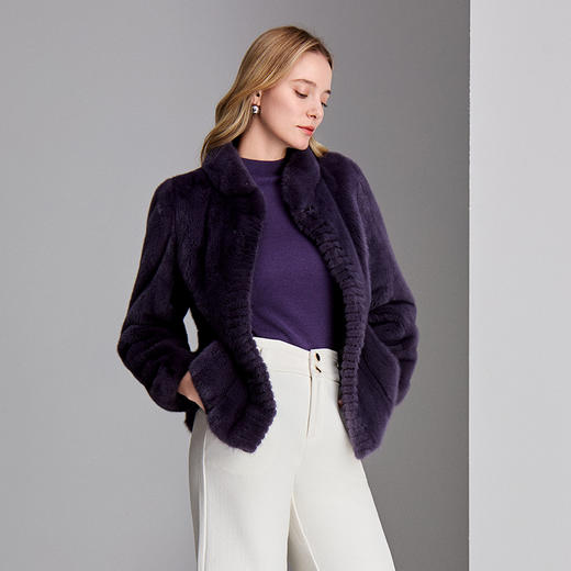 EITIE爱特爱紫罗兰色小高领短款整貂皮低调优雅保暖皮衣8493103 商品图3