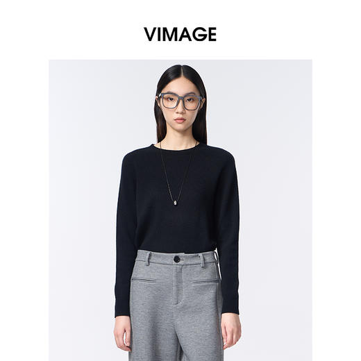 VIMAGE纬漫纪圆领简约时尚保暖秋季新款羊毛针织衫V2401107 商品图2