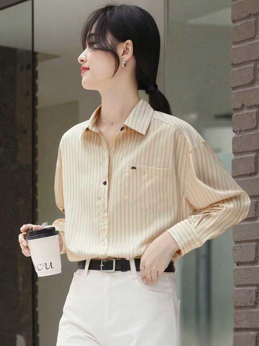 春季推荐2026→【自营】古泥7535条纹紫色小标刺绣清新衬衫-喜出 商品图1