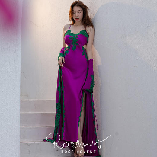 度假风性感露背高开叉真丝长裙  A250317 商品图2