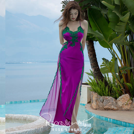 度假风性感露背高开叉真丝长裙  A250317 商品图3