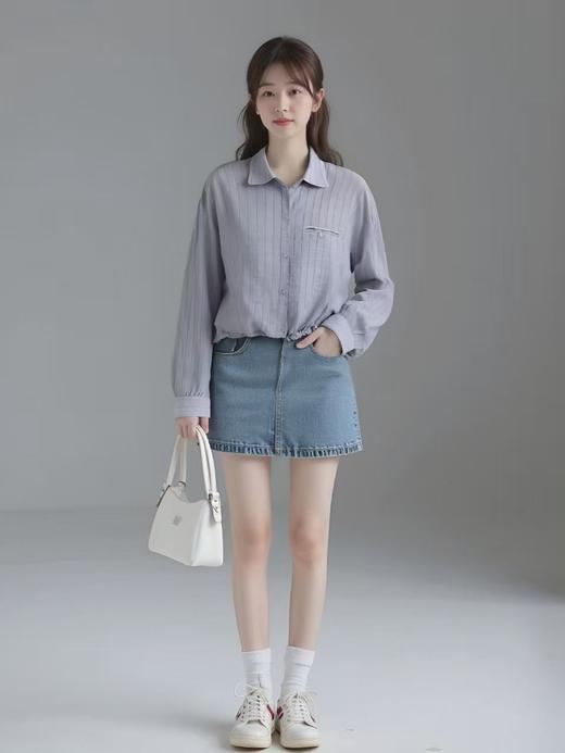 【秋新品】古泥7561 含麻料蓝色条纹衬衫-喜出 商品图2