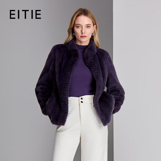 EITIE爱特爱紫罗兰色小高领短款整貂皮低调优雅保暖皮衣8493103 商品图0
