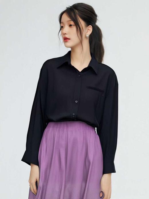 【秋新品】古泥/亦文0719 100%天丝刺绣口袋小标衬衫-喜出 商品图0