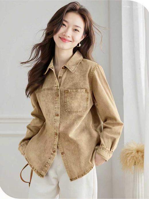 【秋新品】古泥7392复古咖色软料牛仔衬衫外套-喜出 商品图1