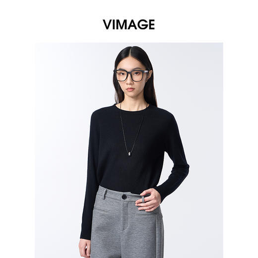 VIMAGE纬漫纪圆领简约时尚保暖秋季新款羊毛针织衫V2401107 商品图1