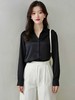 【秋新品】古泥7287仿真丝缎面光泽简约黑色衬衫-喜出 商品缩略图0
