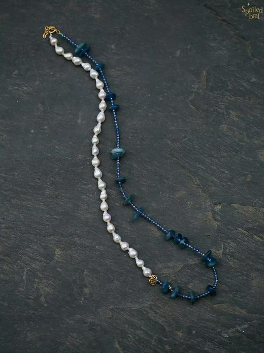 SpoiledBrat Jewelry蓝晶石巴洛克珍珠中长链 项链 商品图0
