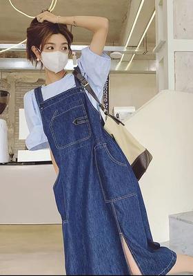 【秋新品】古泥品牌6085 100%棉单件牛仔背带裙-喜出