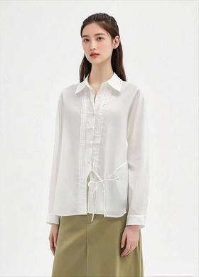 春季推荐2026→【自营】古泥品牌7070 100%精梳棉设计感压褶绑带衬衫-喜出