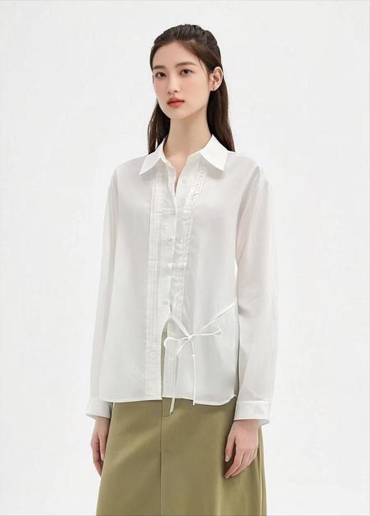 春季推荐2026→【自营】古泥品牌7070 100%精梳棉设计感压褶绑带衬衫-喜出 商品图0