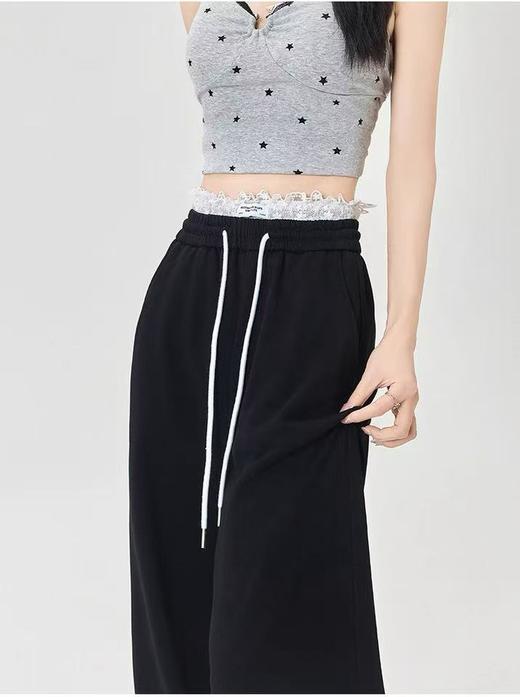 捡漏，微脏小码微脏一眼就爱上！！【秋上新】8802蕾丝花边阔腿裤女高腰抽绳直筒休闲裤-喜出 商品图5