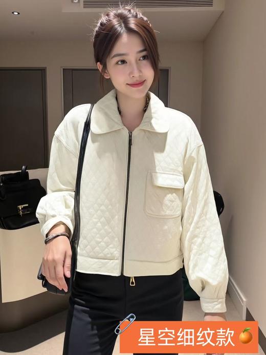 清了！清！不支持退货【自营】25211菱形格重工绗缝翻领宽松外套-喜出 商品图5