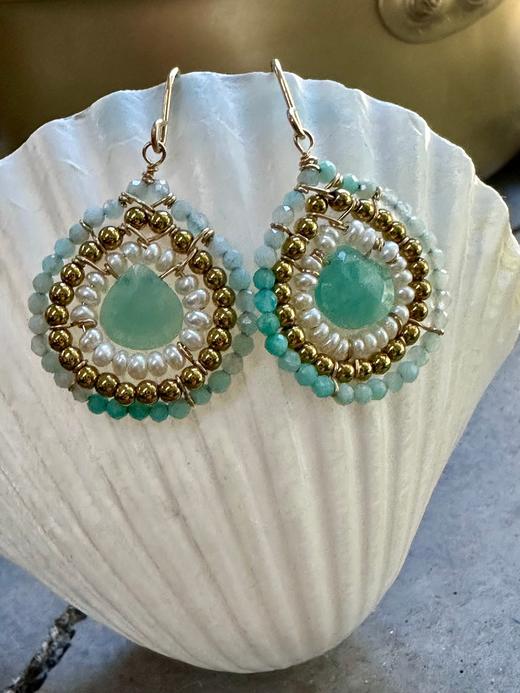 SpoiledBrat Jewelry戏剧系列 |14K注金斜长石蓝锆石耳环 商品图4