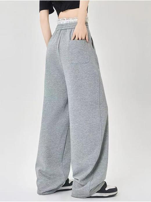 捡漏，微脏小码微脏一眼就爱上！！【秋上新】8802蕾丝花边阔腿裤女高腰抽绳直筒休闲裤-喜出 商品图8