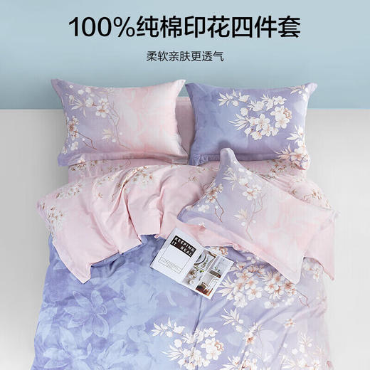 罗莱家纺 LUOLAI 四件套床品套件床上家纺全棉斜纹纯棉床单被套 晨暮间 200*230 商品图2