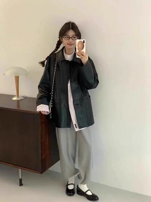 冰点价！仅限11.11！退货勿拍深圳南油高货！！大牌同款2897 50%pu➕50%黏胶慵懒风复古翻领单排扣秋季皮衣外套-喜出 商品图9